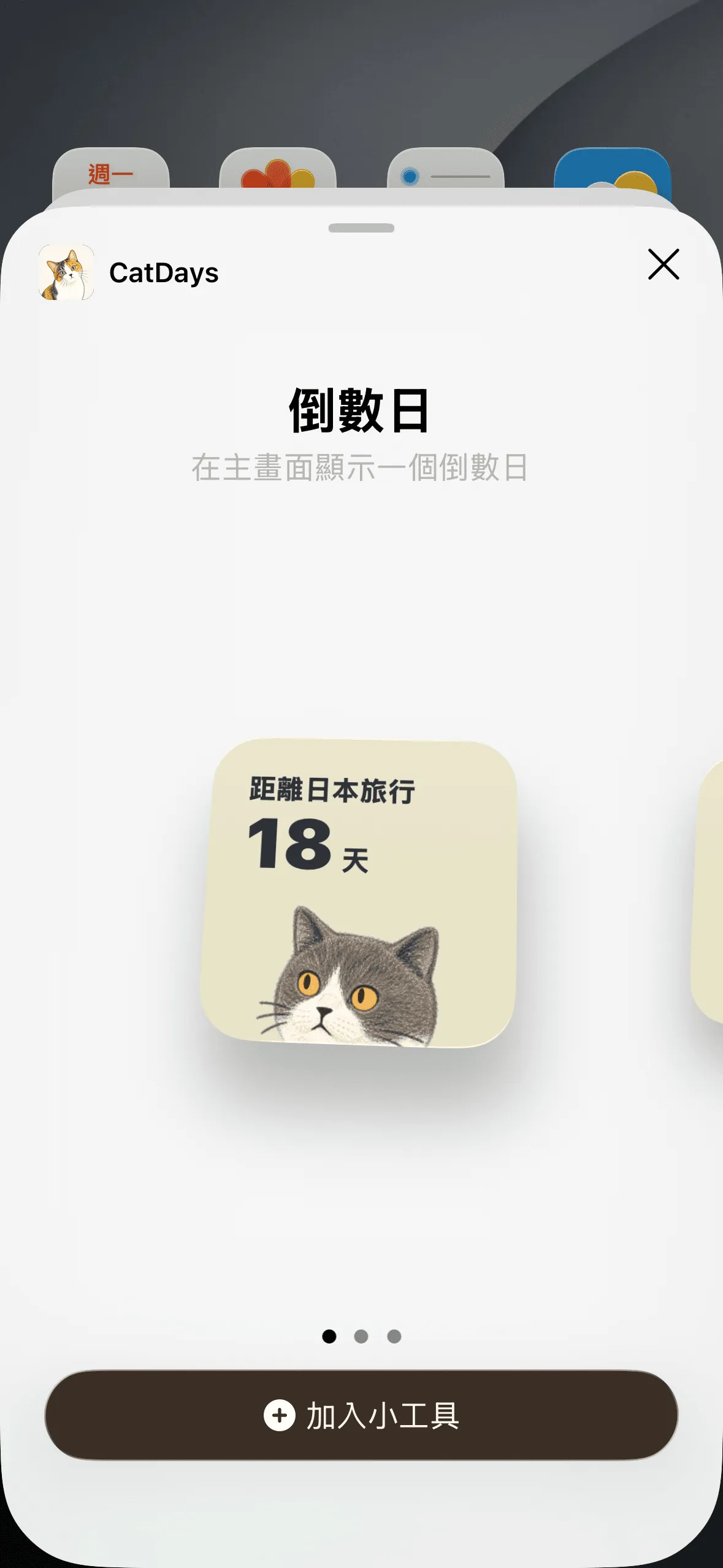 選擇小工具尺寸並加入