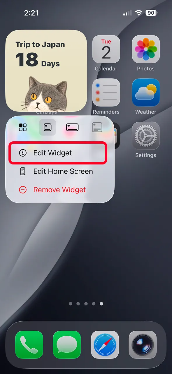 Touch and hold to edit the widget