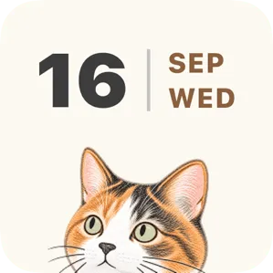 Calendar Home Screen widget: the date and month with a cat illustration