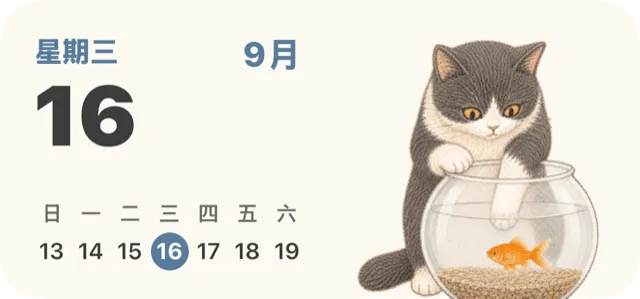 主畫面月曆 widget:日期與月曆搭配貓咪插圖